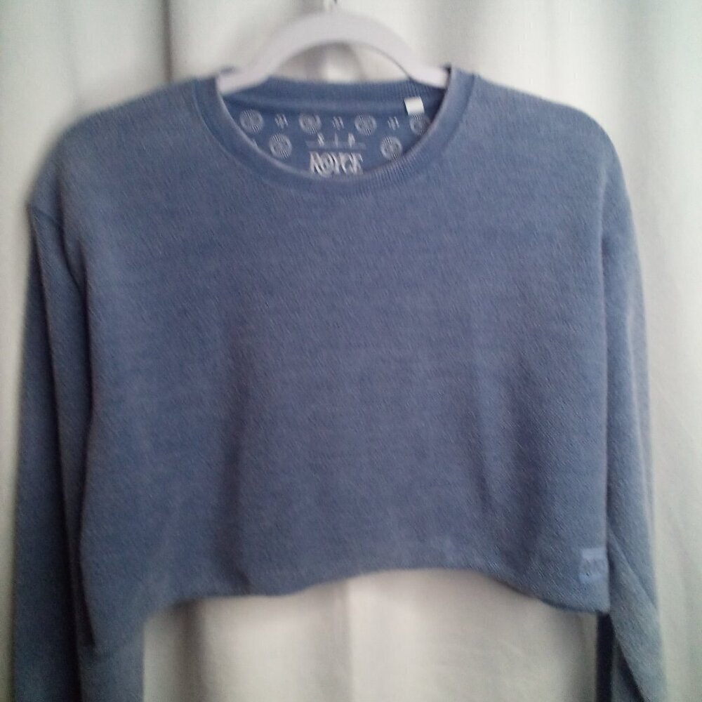 Royce Cropped Sweatshirt S Women Long Sleeve Thumb Holes Blue - Picture 12 of 15